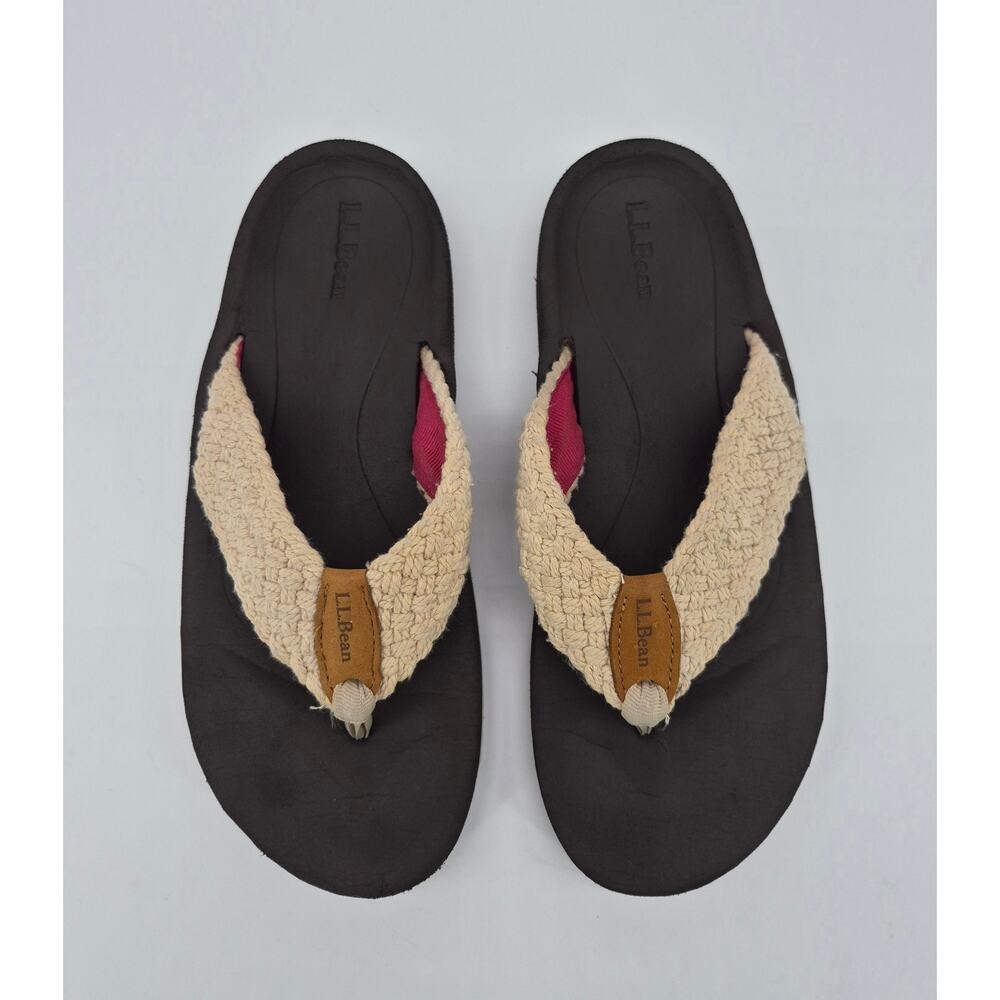LL Bean Women’s Crochet Flip Flop Sandals Beige Brown Size 9M